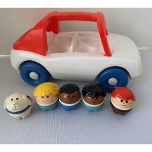 1986 Little Tikes Toddle Tots Family White Car #0674 Vintage Toy People Dog 80s